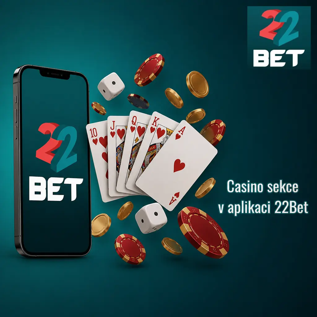 Casino sekce v aplikaci 22Bet s automaty, ruletou, blackjackem a živými hrami od Evolution a Pragmatic Play