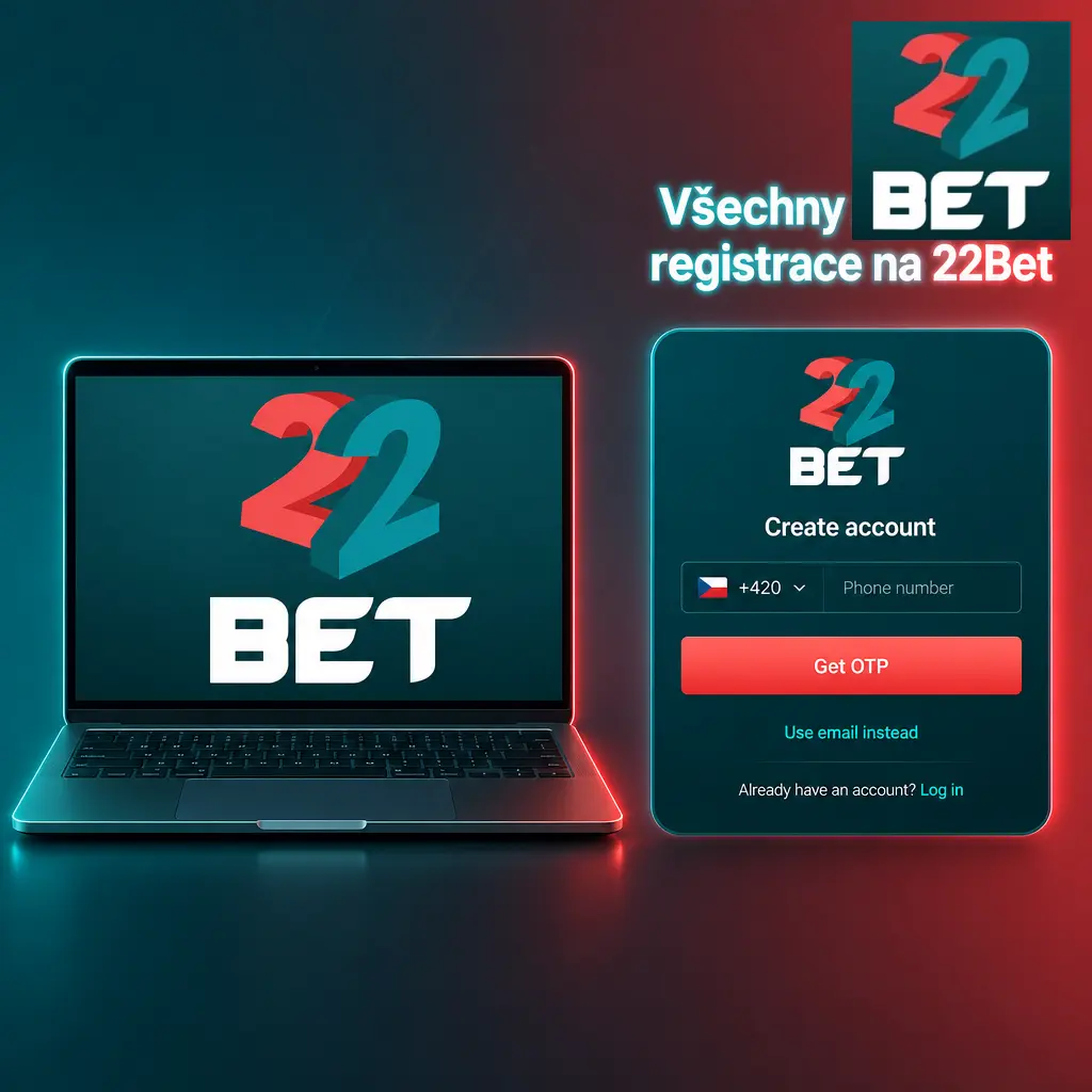 Ukázka čtyř způsobů registrace na 22Bet: jedním kliknutím, telefonem, e-mailem nebo přes sociální síť